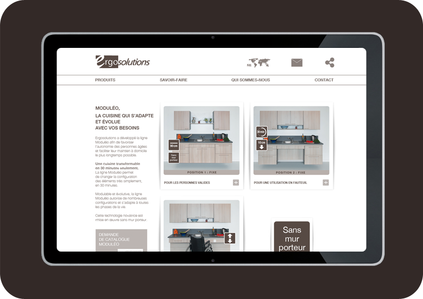 Conception et web design du site d'Ergosolutions, page produits